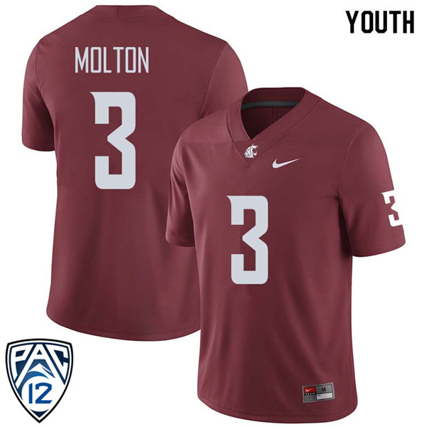 Youth #3 Darrien Molton Washington State Cougars College Football Jerseys Sale-Crimson